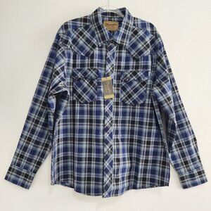 NWT Wrangler Retro Blue Plaid Pearl Snap Western Shirt Mens XL